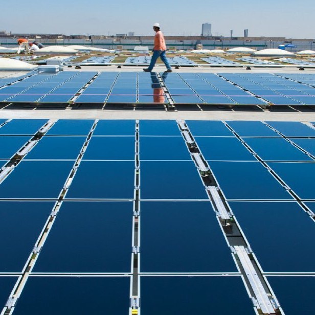 Workers install #solarpanels atop a warehouse in #Fontana, #California. 
The midscale market for #solar #photovoltaics (PV), defined as behind-the-meter systems between 100 kilowatts and 2 Megawatts, has grown more slowly than other #PV market segments in recent years. 
A new study from NREL identifies room for significant expansion of the of this market, showing that #offices, #hotels, and #warehouses offer more than 100 Gigawatts of techno-economic potential. 
Learn more at http://bit.ly/2hjpUyY