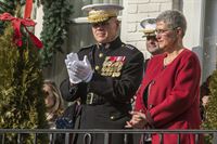 Commandant of the Marine Corps Gen. Robert B. Neller applauds during the 2017 Surprise Serenade at the Home of the Commandants, Washington, D.C., Jan. 1, 2017. The Surprise Serenade is a tradition that dates back to the mid-1800’s in which the U.S. Marine Band performs music for the Commandant of the Marine Corps at his home on New Years Day. 