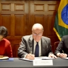 Secretary Pritzker, Brazil&#039;s Minister of Foreign Affairs Mauro Vieira, and USTDA Lee Zak sign a Memorandum to Cooperate on infrastructure development