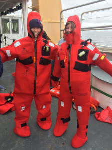 Emily and I managed to get the survival suits on!