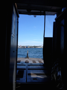 Looking out from the cabin of the launch