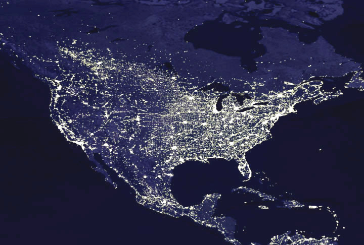 USA lights at night, courtesy NASA