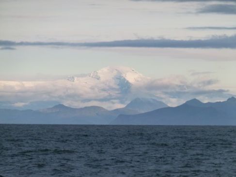 The volcano has been active for the past few months, but I saw no smoke today.  You can check out volcanic activity at  http://www.avo.alaska.edu/activity/Veniaminof.php