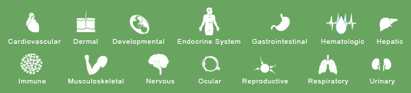 Find substances that have an affect on specific organs or systems. Select an area to search for that organ or system