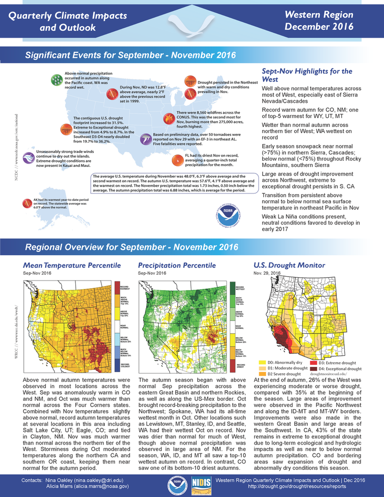 pdf shows maps of significant climatic events, temperature, precipitation trends in Western US