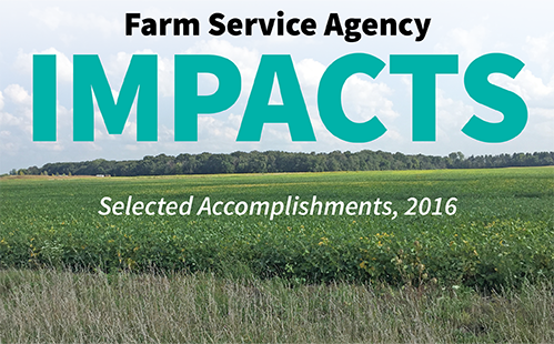 The Farm Service Agency accomplished several targeted 

goals in the past fiscal year. To highlight those achievements, FSA 

published IMPACTS, an accomplishments document that you can view online.