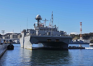 The ocean surveillance ship USNS Able (T-AGOS 20) prepares to moor onboard Fleet Activities Yokosuka.