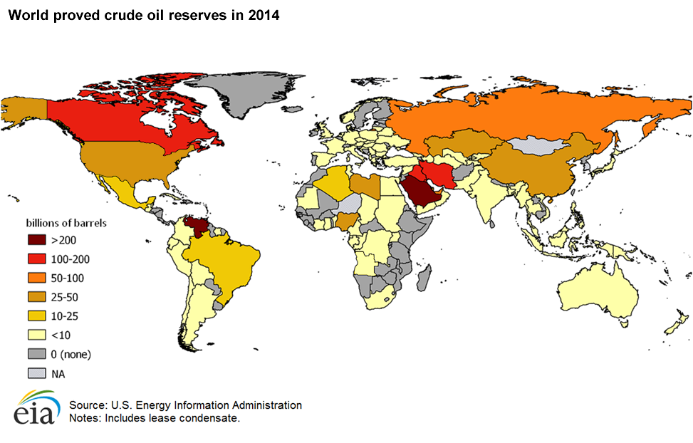 Map of 2013 World Proved Crude Oil Reserves