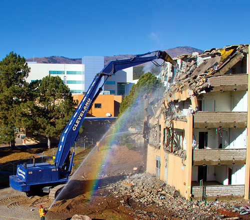 Old Administration Building razed to make way for modern facilities at Los Alamos National Laboratory