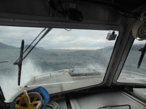 Some rough seas coming over the bow of RA6