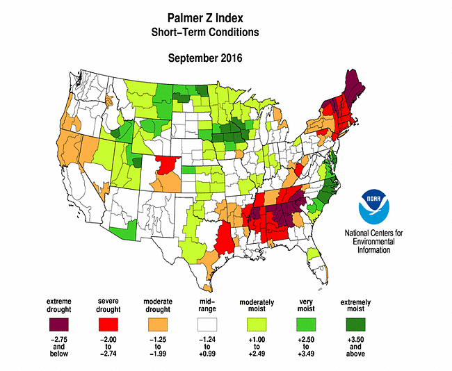 September 2016 Palmer Z Index Map