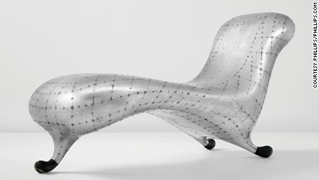 Marc Newson&#39;s Lockheed Lounge chair is covered in riveted sheet aluminum.  It sold for £2,434,500 at a Phillips auction in London in April 2015, setting a new record for the most expensive piece of contemporary design ever sold. 
