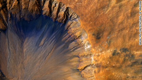 This impact crater appears relatively recent as it has a sharp rim and well-preserved ejecta.

The steep inner slopes are carved by gullies and include possible recurring slope lineae on the equator-facing slopes. Fresh craters often have steep, active slopes, so we are monitoring this crater for changes over time.

The bedrock lithology is also diverse. The crater is a little more than 1-kilometer wide.

Note: When we say &quot;fresh,&quot; we mean on a geological scale. The crater is quite old on a human scale.

The University of Arizona, Tucson, operates HiRISE, which was built by Ball Aerospace &amp; Technologies Corp., Boulder, Colorado. NASA&#39;s Jet Propulsion Laboratory, a division of the California Institute of Technology in Pasadena, manages the Mars Reconnaissance Orbiter Project and Mars Science Laboratory Project for NASA&#39;s Science Mission Directorate, Washington.

NASA/JPL-Caltech/Univ. of Arizona