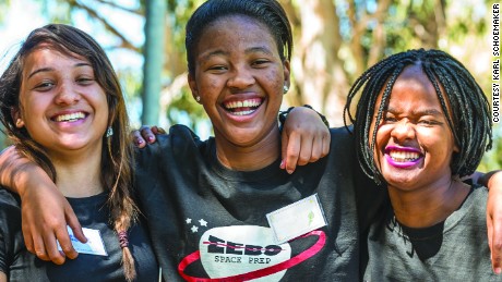 Teen girls in South Africa design the continent&#39;s first private space satellite to orbit in 2017.
Pictured: Ayesha, Sesam and Banekazi on a learning boot camp in Worcester, Western Cape Province, South Africa.