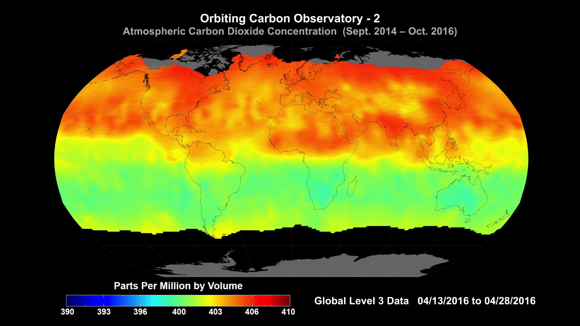 OCO-2 Global Visualization (04/13/2016 - 04/28/2016)