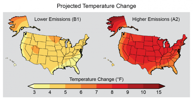 Maps Showing Projected Temperature Change in the U.S.