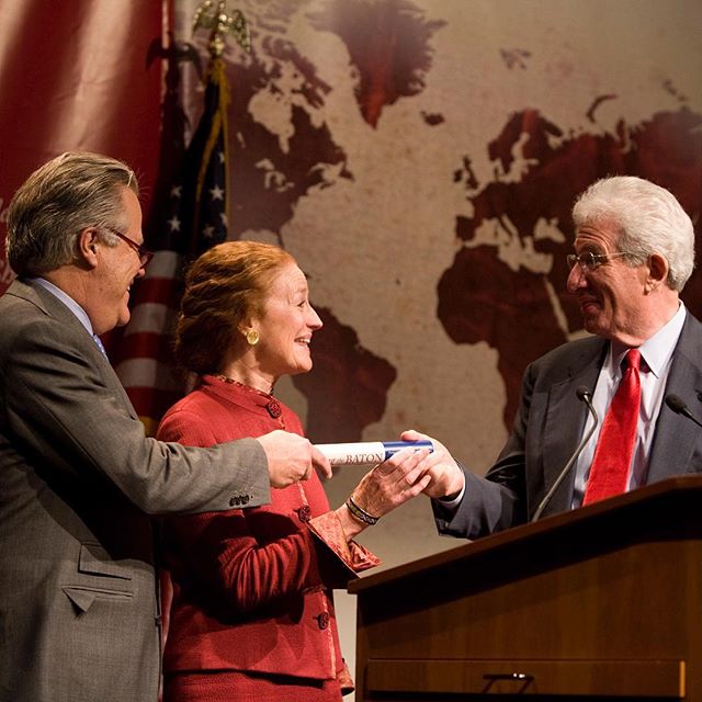 #TBT to #PassingTheBaton 2009, when former USIP President Richard Solomon, USAID Administrator Henrietta Fore, and USIP Board Chairman J. Robinson West participated in a ceremonial baton passing to represent the transition between the presidential administrations of Bush and Obama. 
Watch this year's ceremonial baton passing live via webcast at http://buff.ly/2iTOeWw on Tuesday, January 10th.