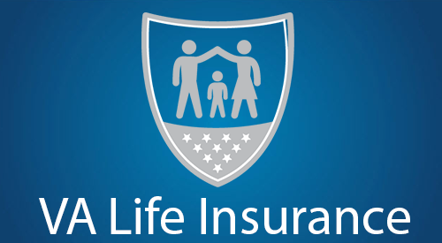 VA Life Insurance text and icon of a shield over a family.