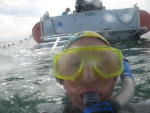 Amy snorkeling off shore of the mangroves