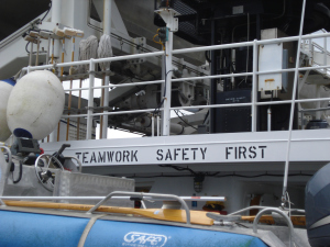 As seen from the fantail (back of the ship) - TEAMWORK!  SAFETY FIRST!