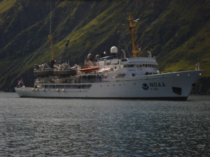 NOAA ship Rainier anchored in Japanese Bay. 