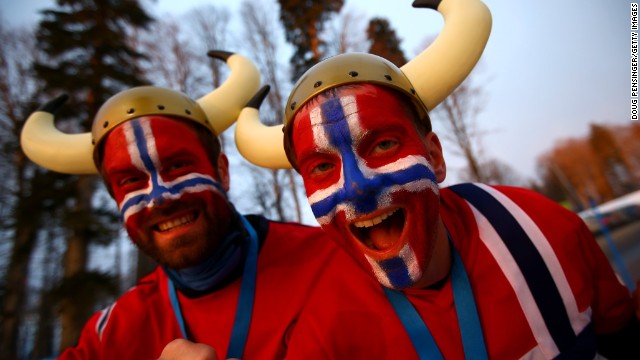 Norwegian fans attend the Women&#39;s 10 km Pursuit during day four of the Sochi 2014 Winter Olympics at Laura Cross-country Ski &amp; Biathlon Center on February 11, 2014 in Sochi, Russia