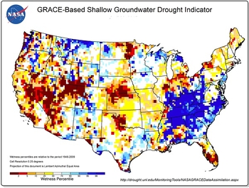 map of US shows satellite-derived readings of soil moisture