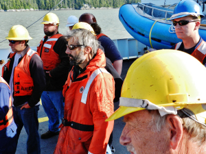 Survey and Deck Department members work together to prepare for the day's launches