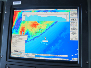 bathymetric data being collected by multibeam sonar technology on the Bigelow
