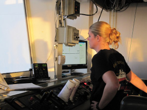 Amber is in control of the Oscar Dyson as the trawl net is being brought in. 