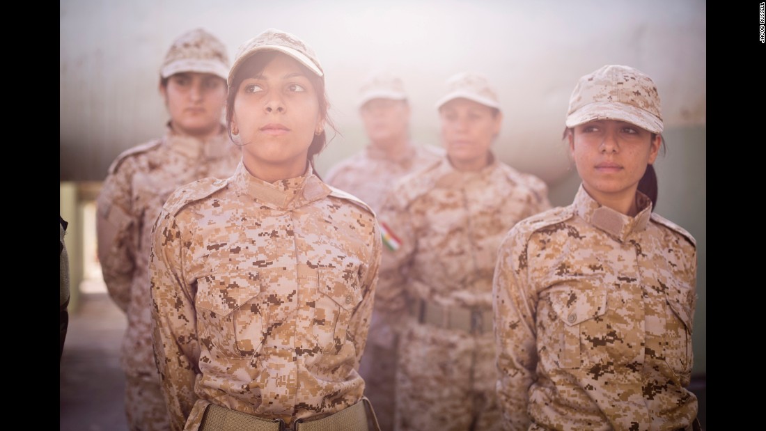 Women in the Peshmerga, the national military force for the Kurdistan Regional Government in northern Iraq, undergo drill instruction on their base in Sulaymaniyah.&lt;br /&gt;