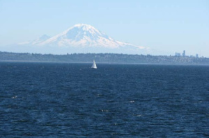 Mt. Rainier and Seattle in the distance. 