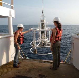 Scientists deploying the CTD