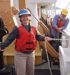 NOAA Teacher at Sea, Lisa Hjelm, learns the ropes