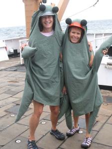 Teacher Amy Pearson and Kim Pratt dressing up as plankton 