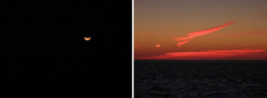 On one side of the ship a lunar eclipse was taking place, while on the other the sun was rising. 