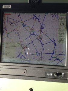 This is a screen that shows the boats track around the Gulf of Maine.  The colored lines represent the sea floor as determined by the Olex multibeam.  This information will be stored year after year until we have a complete picture of the sea floor in this area!