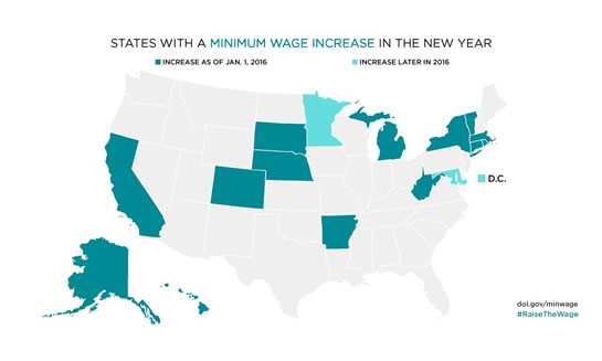 States with a minimuw wage increase in 2016