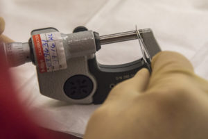 Photo - This device is used to measure the thickness of a foil sample for a nuclear physics experiment at the 88-Inch Cyclotron. (Credit: Marilyn Chung/Berkeley Lab)