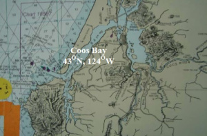 A nautical chart of the Coos Bay area