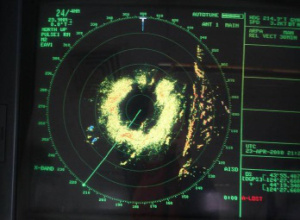 Low resolution radar image of the storm system that postponed cruise operations 