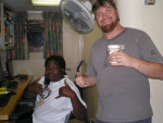 Crew members, Mike and Kelson enjoy the forward mess after their shift aboard the NOAA ship Sette.