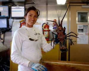 Here I am holding up a spiny lobster.