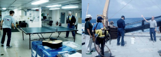 A little ping pong in the main lab (left) and flare demonstration (right)