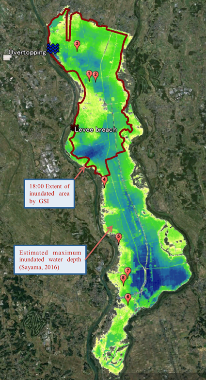 Map of the 2015 Kinu River Flood, overlain with information from Twitter.