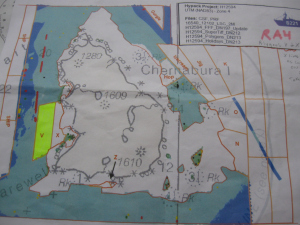 To the left of Chernabura Island you can see the two polygons (V and X)  we were responsible for surveying.