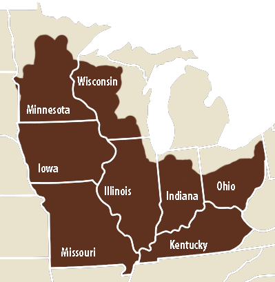 Image displaying the extent of the Midwest DEWS Region