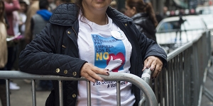 A nurse originally from Barrancabermeja, Colombia, who voted no on the FARC peace accord referendum, in New York, Oct. 2, 2016. Colombians in and around New York City voted in a referendum on a peace accord between the Colombian government and the country’s largest rebel group, the Revolutionary Armed Forces of Colombia. The deal was narrowly rejected by voters (Jonah Markowitz/The New York Times)
