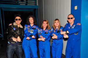 Blue Flight Suit fun with fellow Honeywell teachers Jacqui and Maria and astronaut Clay Anderson