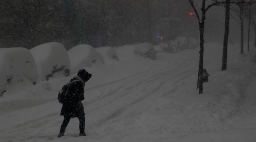 Trekking through winter storm Jonas in Bronx, New York. 